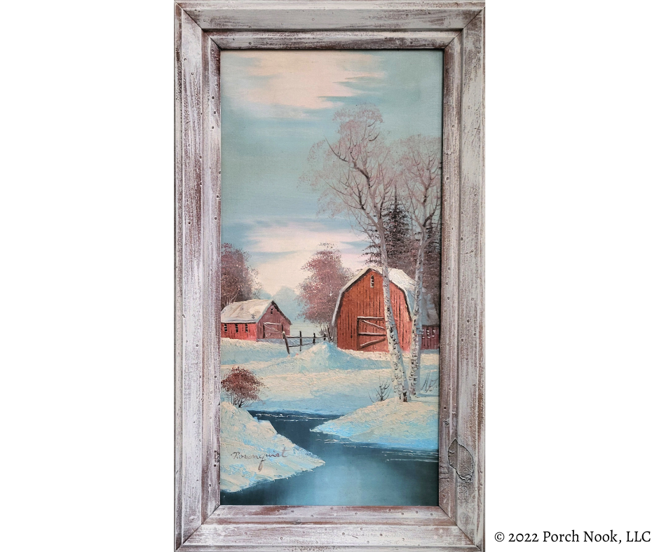 Porch Nook | “Winter Farm”, Vintage Framed Oil Painting on Canvas by Rosenquist