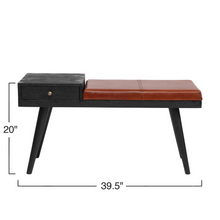 Porch Nook | Mango Wood Table Bench with Goat Leather Seat