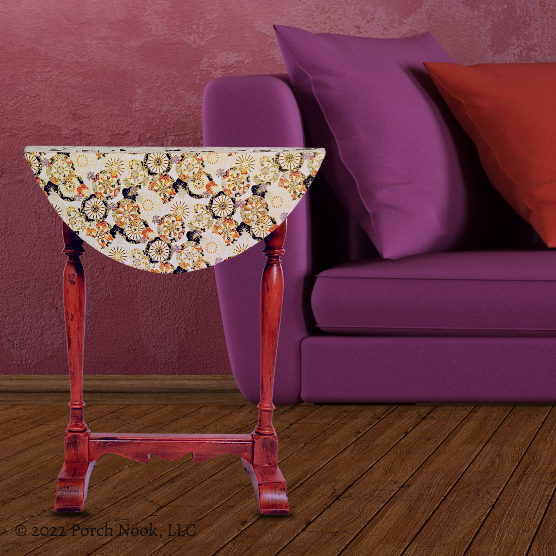 Porch Nook | Vintage Drop Leaf End Table, Decoupage and Hand Painted