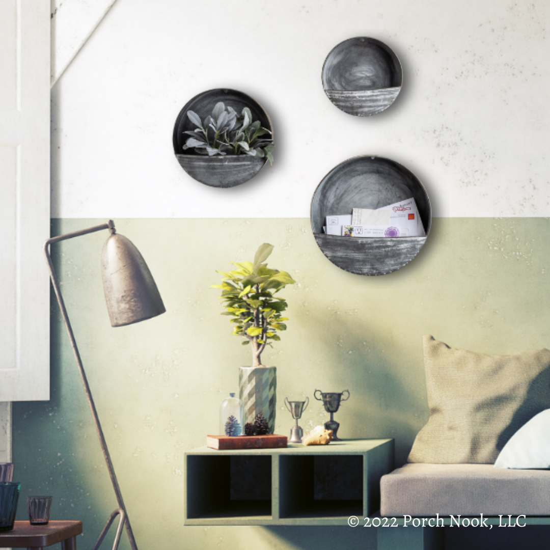 Porch Nook | 3 Piece Round Metal Wall Pocket Décor Set