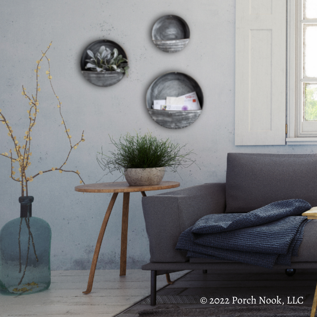 Porch Nook | 3 Piece Round Metal Wall Pocket Décor Set