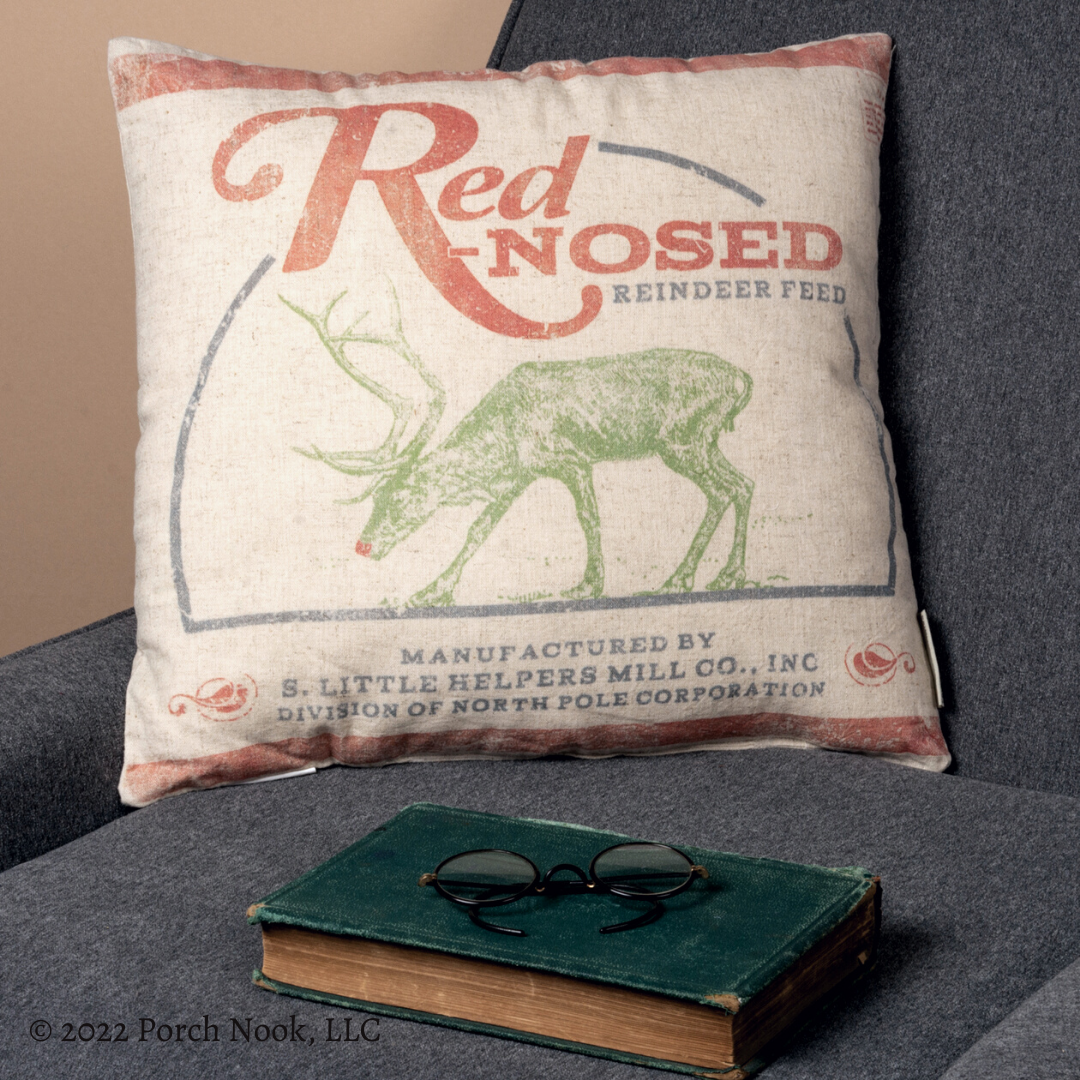 Holiday Decorative Pillow – “Red-Nosed Reindeer Feed”, Large