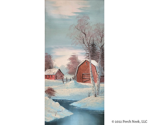 Porch Nook | “Winter Farm”, Vintage Framed Oil Painting on Canvas by Rosenquist