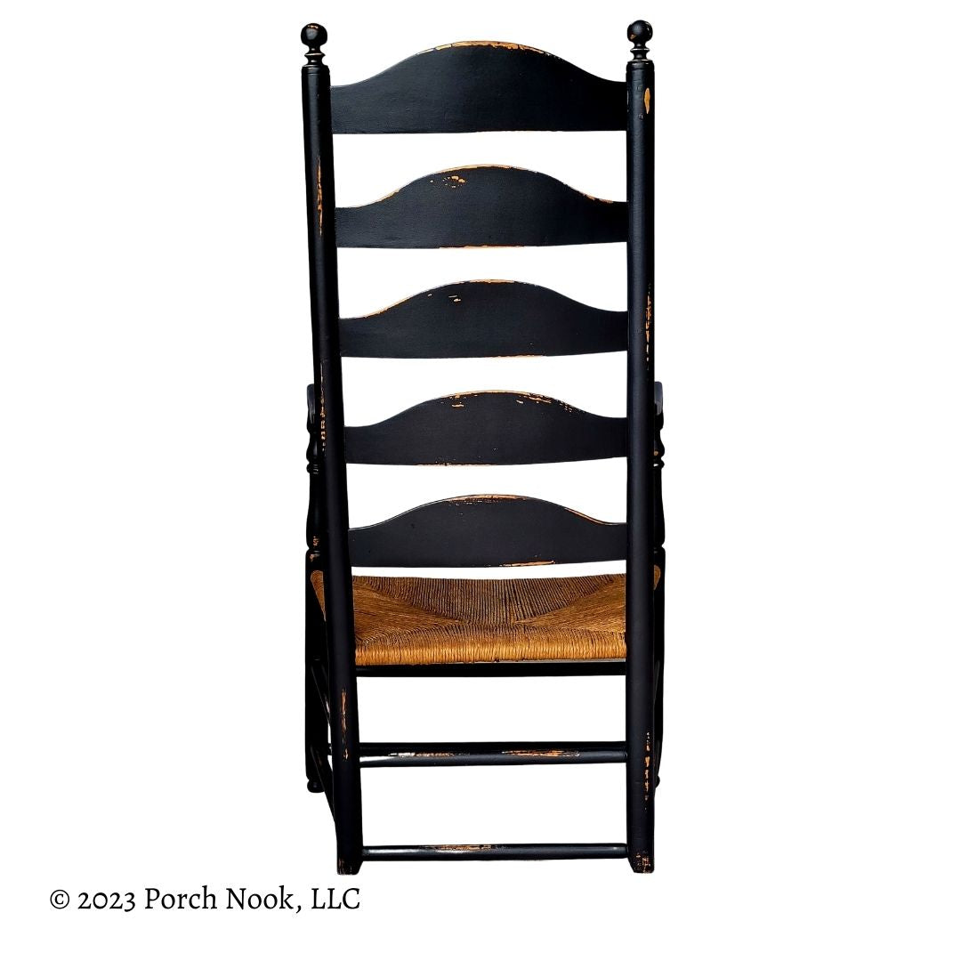 Porch Nook | Vintage Early American Style Ladderback Rush Seat Shaker Armchair