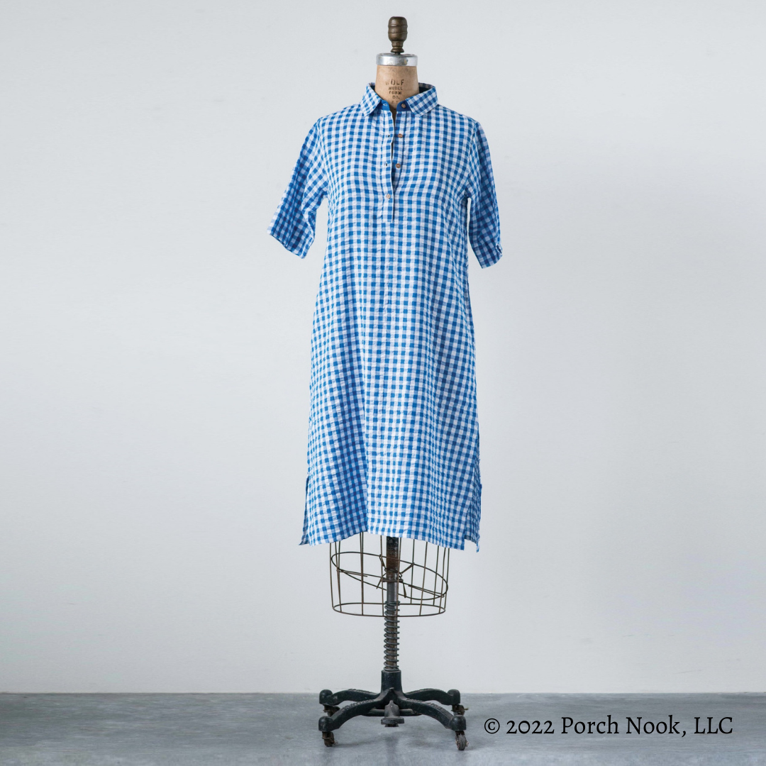 Copy of Cotton Seersucker Checkered Veronica Dress, Size Large