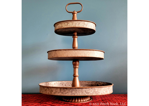 Proch Nook | Three-Tiered Galvanized Metal Oval Tray