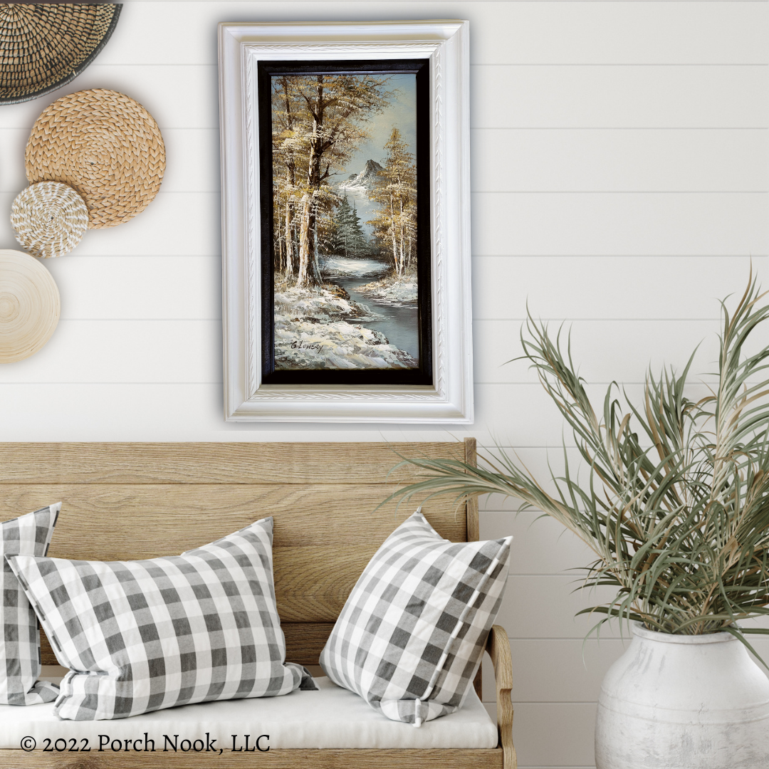 Porch Nook | Vintage Original Oil Painting on Canvas “Mountain River”, by G. Lowery