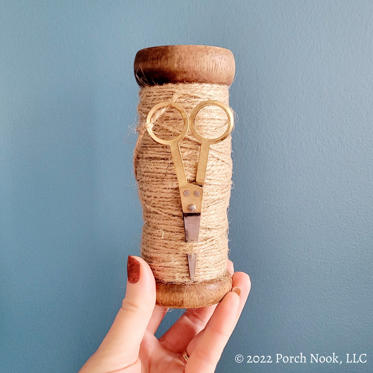 Porch Nook | Rustic Large Slim Wooden Spool with Twine and Scissors