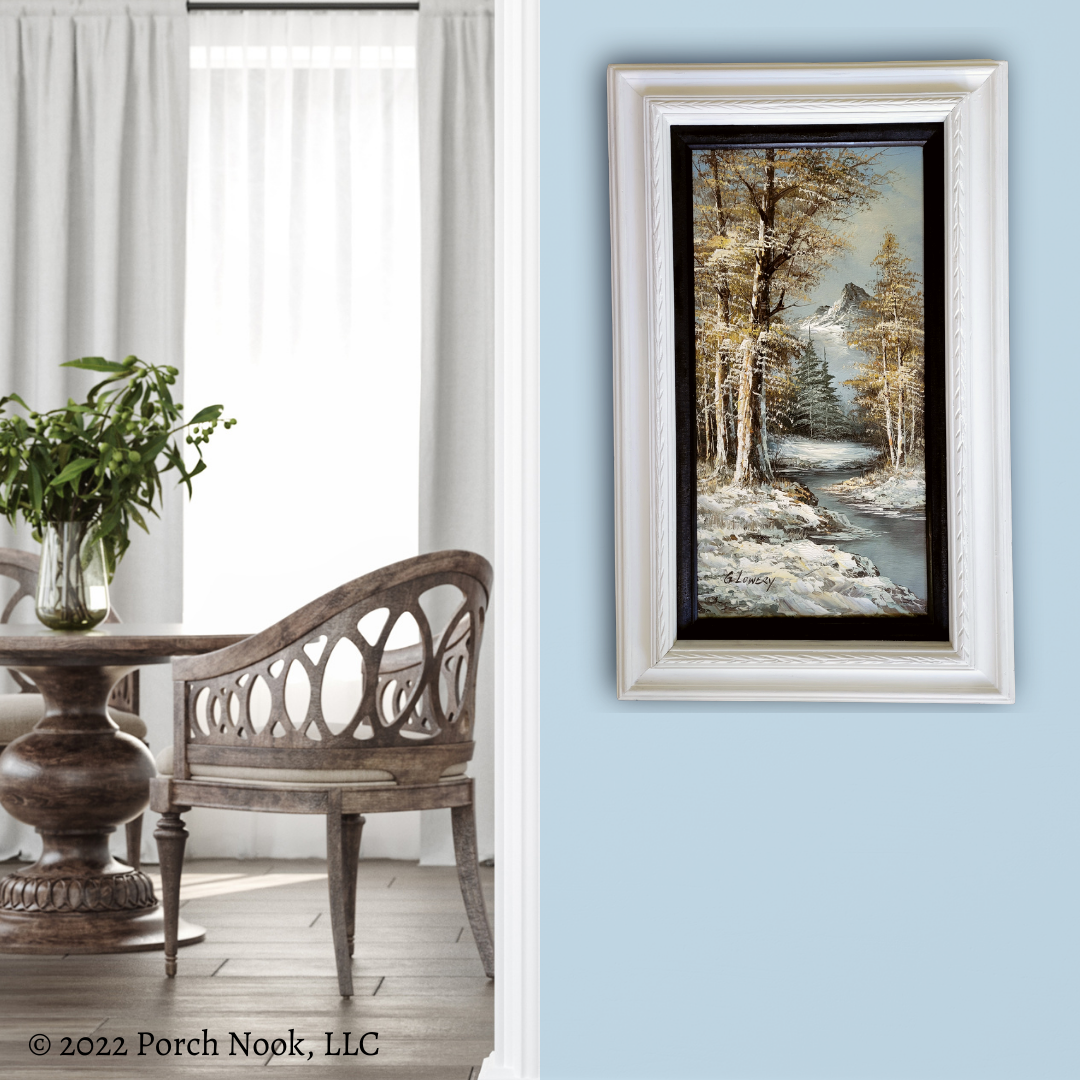 Porch Nook | Vintage Original Oil Painting on Canvas “Mountain River”, by G. Lowery