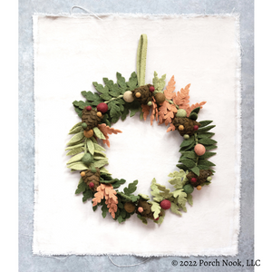 Porch Nook | Handcrafted 18" Round Wool Felt Wreath with Leaves, Pinecones and Berries