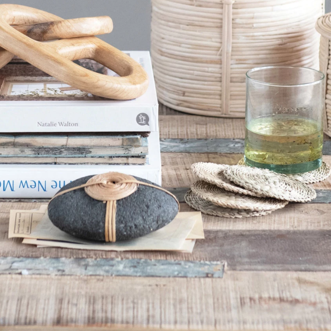 Porch Nook | River Stone with Hand-Woven Rattan Accent