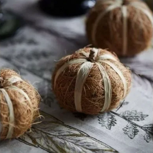 Porch Nook | Set of 3 Handmade Decorative Pumpkin, Dried Natural Coco Fiber and Raffia