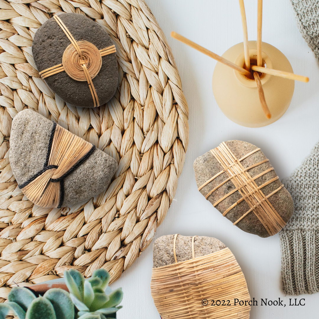 Porch Nook | River Stone with Hand-Woven Rattan Accent