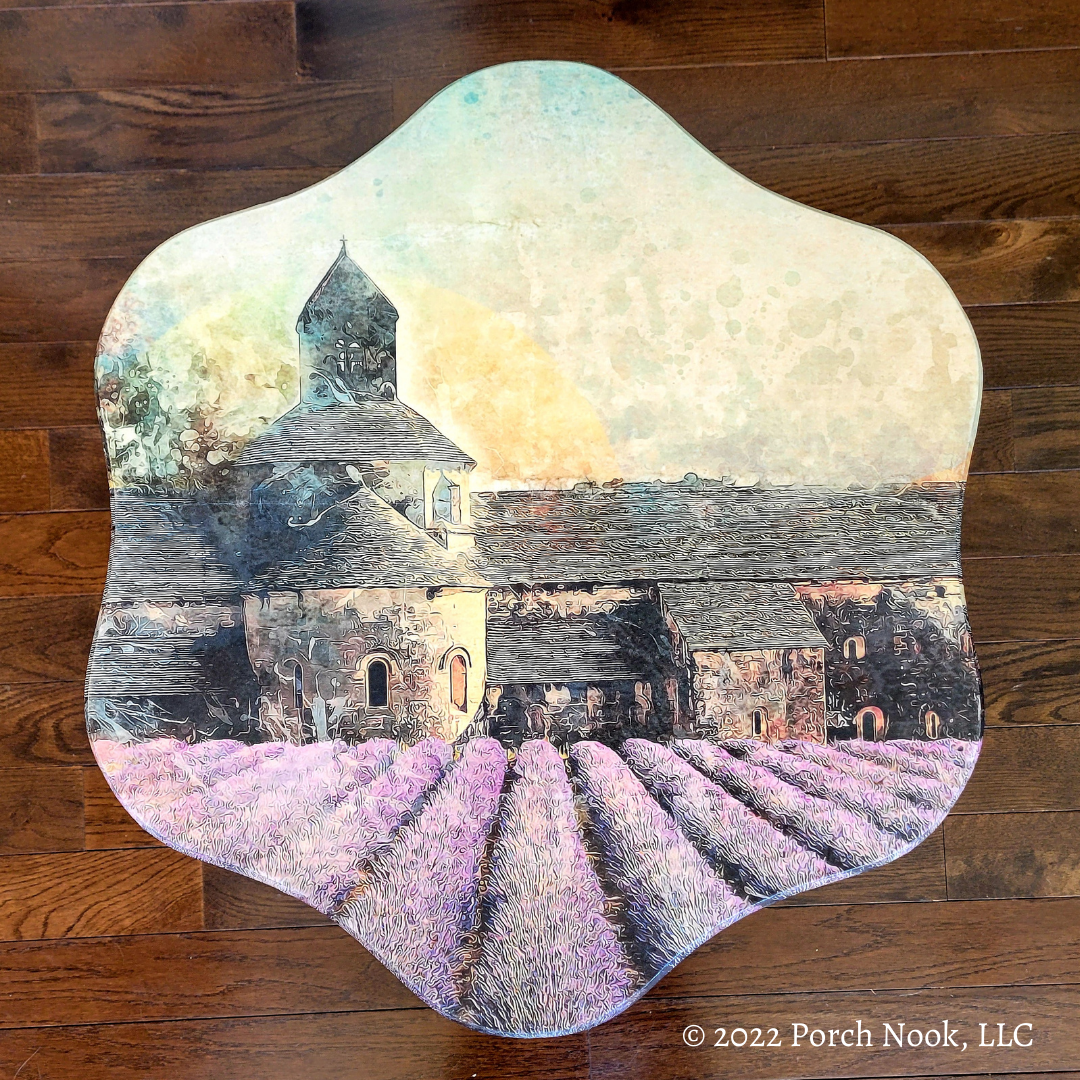 Porch Nook | Vintage Tilted Tea Table, Decoupage Abbey Lavender Fields in Provence France