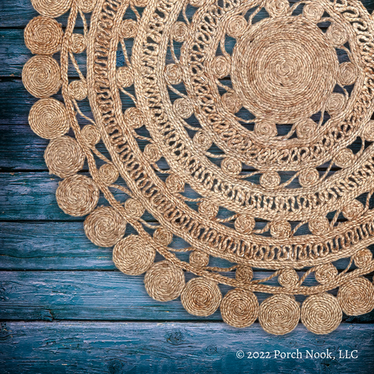 Porch Nook | Handwoven Jute Rug with Lace Pattern, 4’ Round