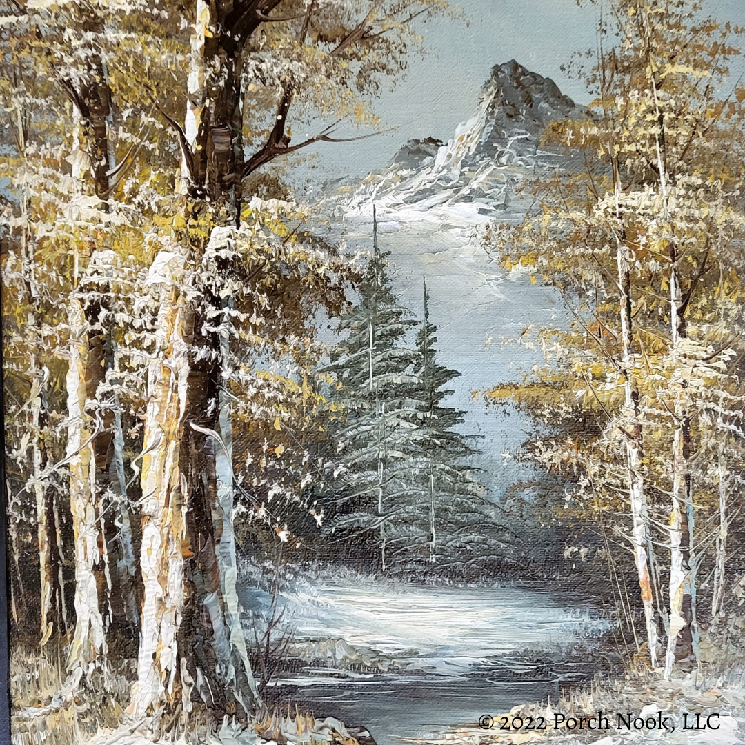 Porch Nook | Vintage Original Oil Painting on Canvas “Mountain River”, by G. Lowery