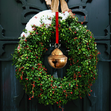 Porch Nook | Large Embossed Metal Sleigh Bell with Velvet Ribbon