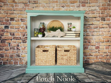 EXAMPLE: Bookcase painted with "Sea Glass" and "Ol' Faithful"