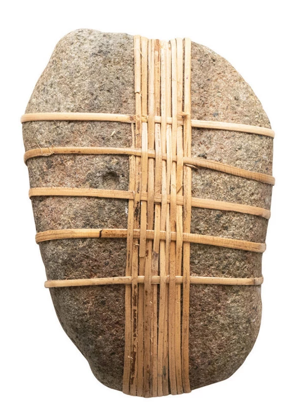 River Stone with Hand-Woven Rattan Accent