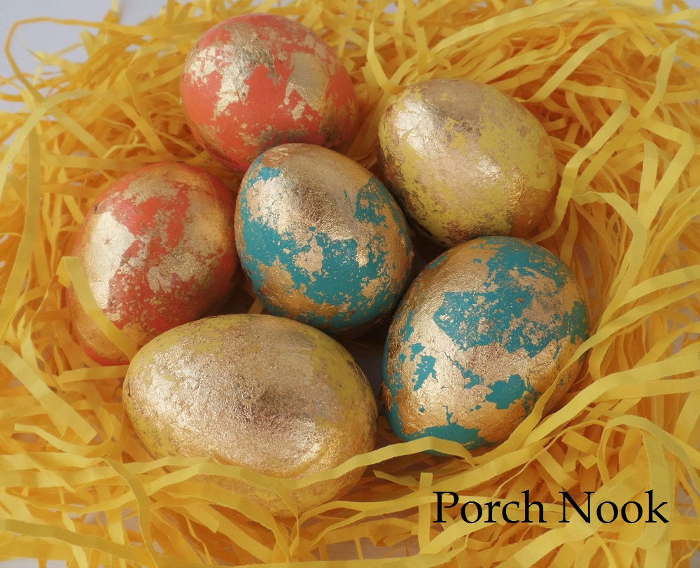 Gold Leaf Decorative Eggs, Set of 6 - Citrine Collection