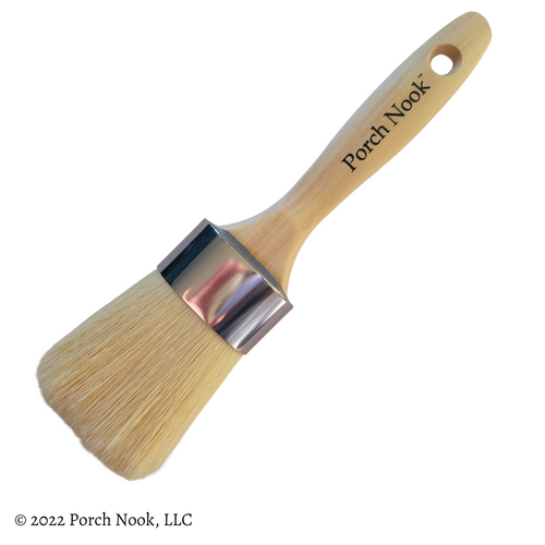 In addition to its unique features and superior quality, the Porch Nook™ Furniture Paint brush will save you time and money while achieving your furniture painting goals. By simply rotating the angle of the brush you can cover large and small areas and reach tight inset cabinetry grooves. Combine this feature with its amazing color-holding capacity… you will get projects done in a snap! Can also be used to apply wax sealants with ease.