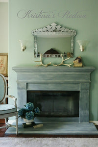 EXAMPLE: Fireplace w/ "Polished Stone" and a creamy white wash, designed by Kristina's Redoux in Riverside, CA