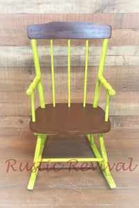 EXAMPLE: Child's rocking chair w/ "Sublime", designed by Rustic Revival in Vilonia, AR