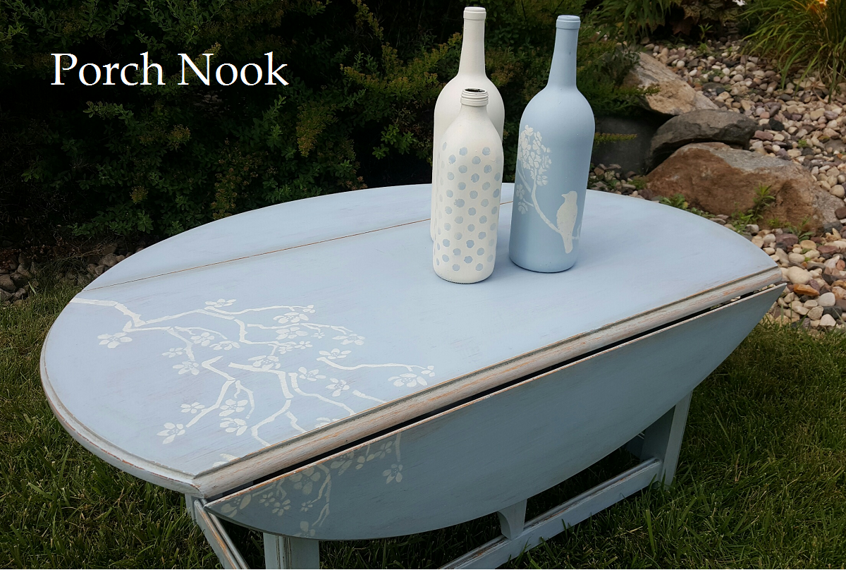 EXAMPLE: leaf table w/ "Nantucket", distressed, clear and dark wax