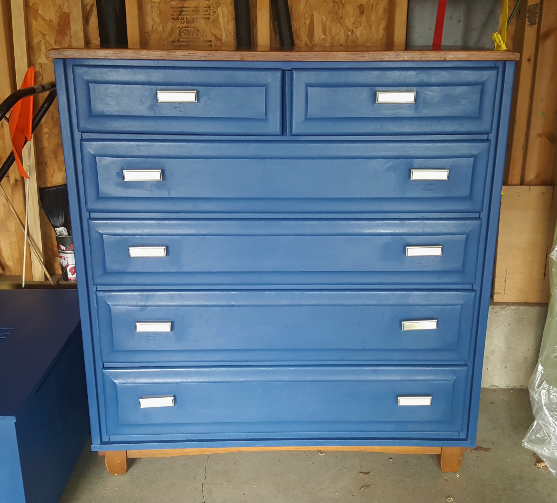 EXAMPLE: Tall boy dresser w/ "Blue My Mind"