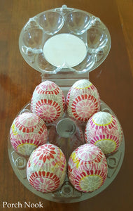 Decoupage Decorative Eggs, Set of 6 - Yellow, Red, White, Pink, Grey
