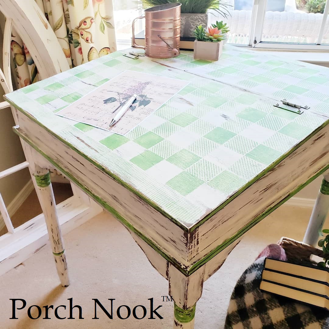 EXAMPLE: Vintage Schoolmaster’s Tall Desk, Hand Built w/ Hinged Lift Top painted with "Sugar Snap Pea" and "Ol' Faithful"